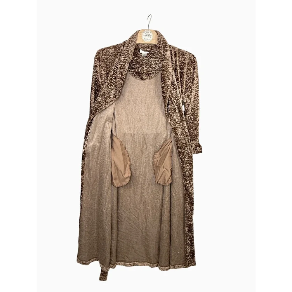 Cabernet Women's XL Brown Crushed Velvet Long Robe Belted Shawl Collar Vintage